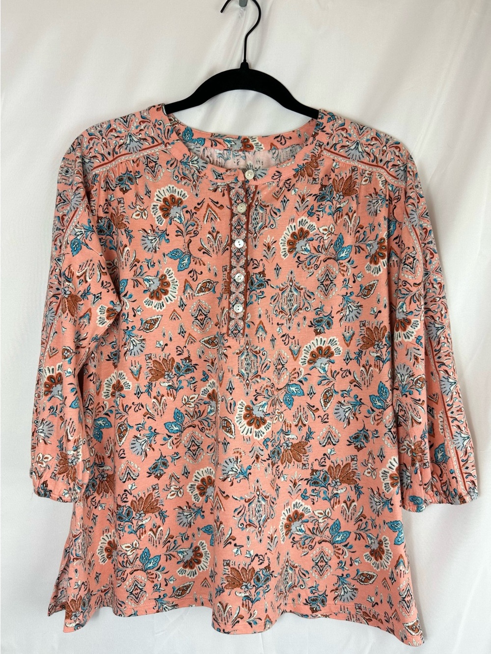 J.Jill Cotton Modal Soft Peach Henley Tunic Size Extra Small Petite NWT E49